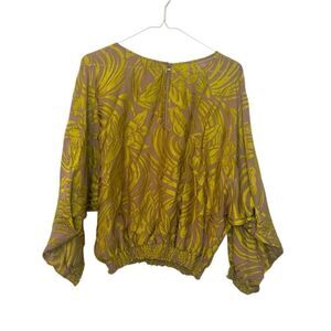 Twelfth Street By Cynthia Floral Dolman Long Sleeve Yellow Blouse Size Small